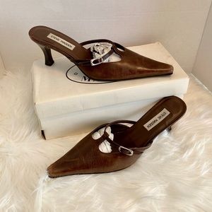 STEVE MADDEN Brown Leather Slip-On Pump Slide